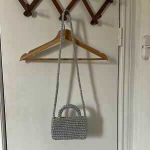 J. Crew silver macrame purse